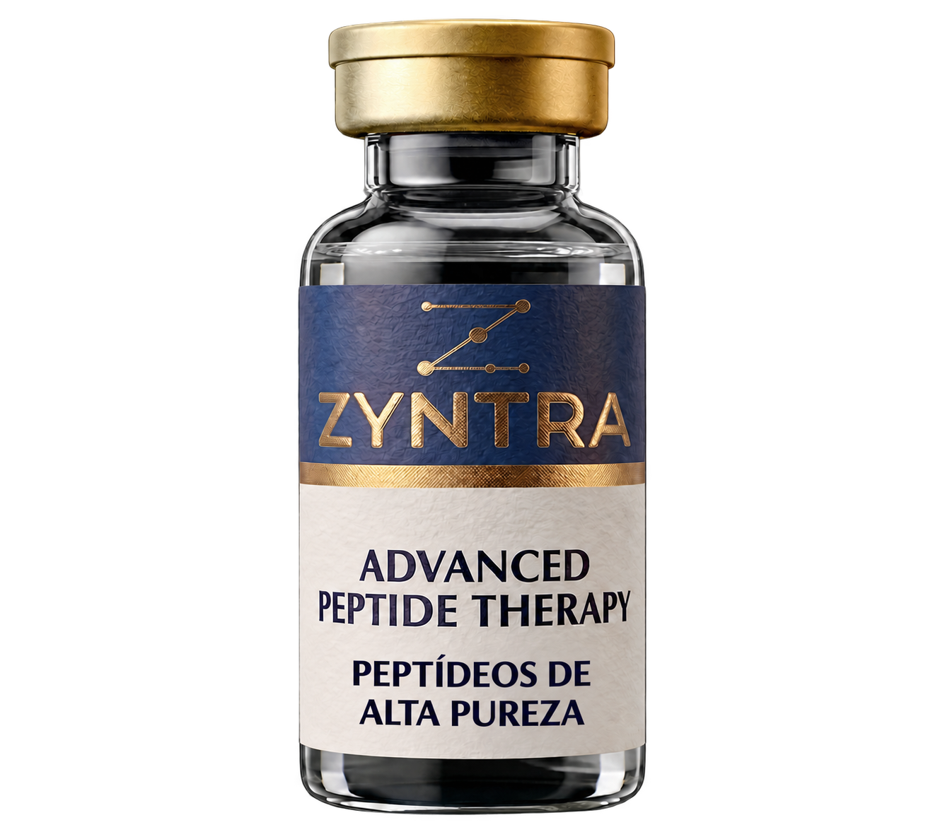 Imagem institucional de vial da linha de peptídeos Zyntra